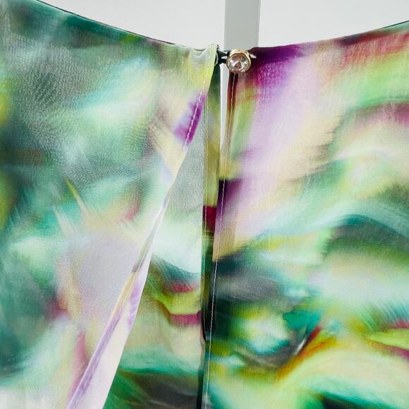 Jennifer Lopez Green Purple Psychedelic Print Layered Chiffon Bell Sleeve Top M - Picture 6 of 11